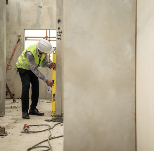 Engineers construction projects inspect and supervise the construction of building walls and foundations of residential buildings